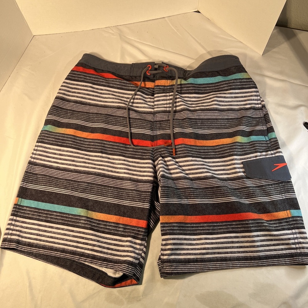Speedo Drawstring Swim Trunks Striped Mens Large